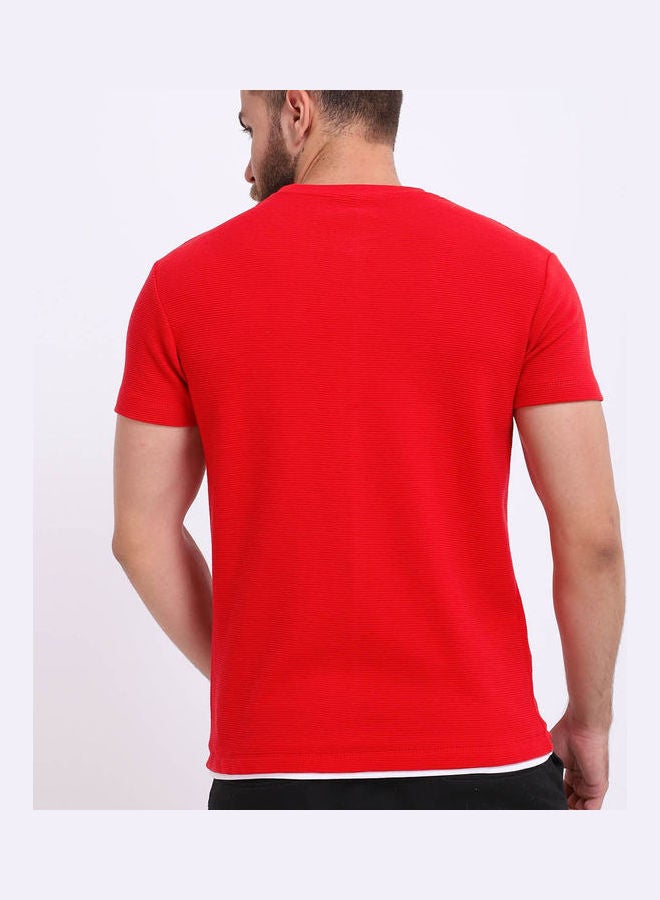WHITE RABBIT Casual Plain/Basic Round Neck Short Sleeve T_Shirt Red  - Image 3