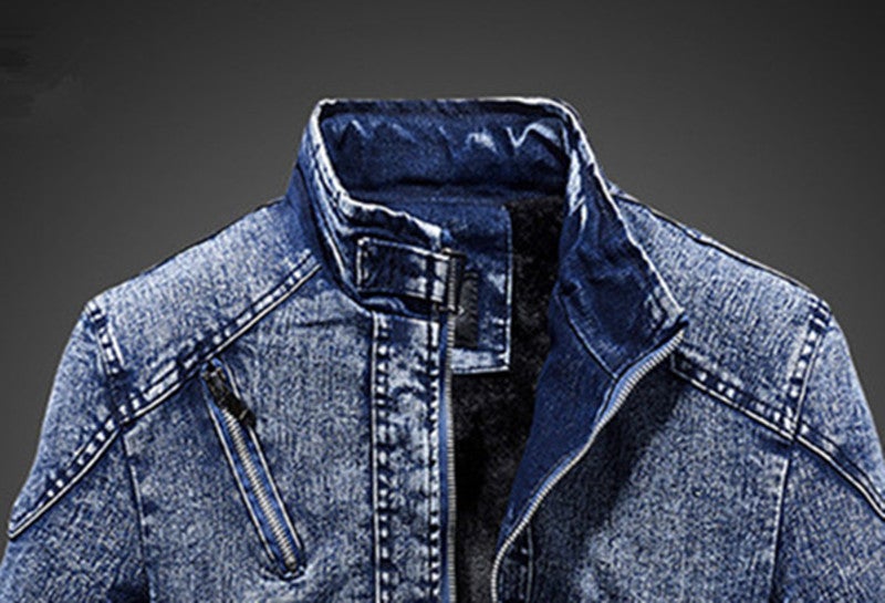 HALAMODO Slim-Fit Retro Denim Jacket Blue  - Image 2