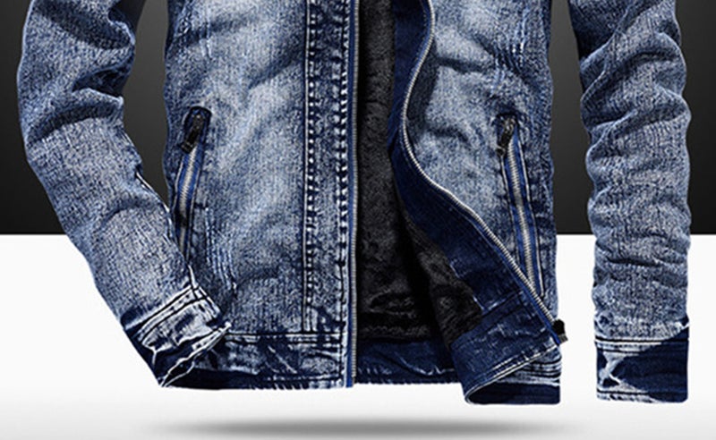 HALAMODO Slim-Fit Retro Denim Jacket Blue  - Image 3