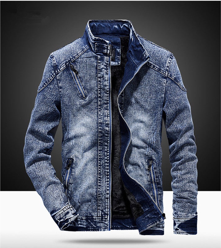 HALAMODO Slim-Fit Retro Denim Jacket Blue  - Image 1