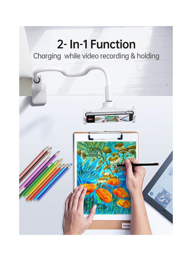 CHOETECH 2 In 1 Flexible Gooseneck Phone Mount & Fast Wireless Charger White - Image 2