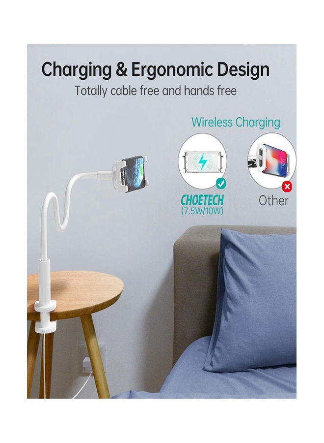 CHOETECH 2 In 1 Flexible Gooseneck Phone Mount & Fast Wireless Charger White - Image 3