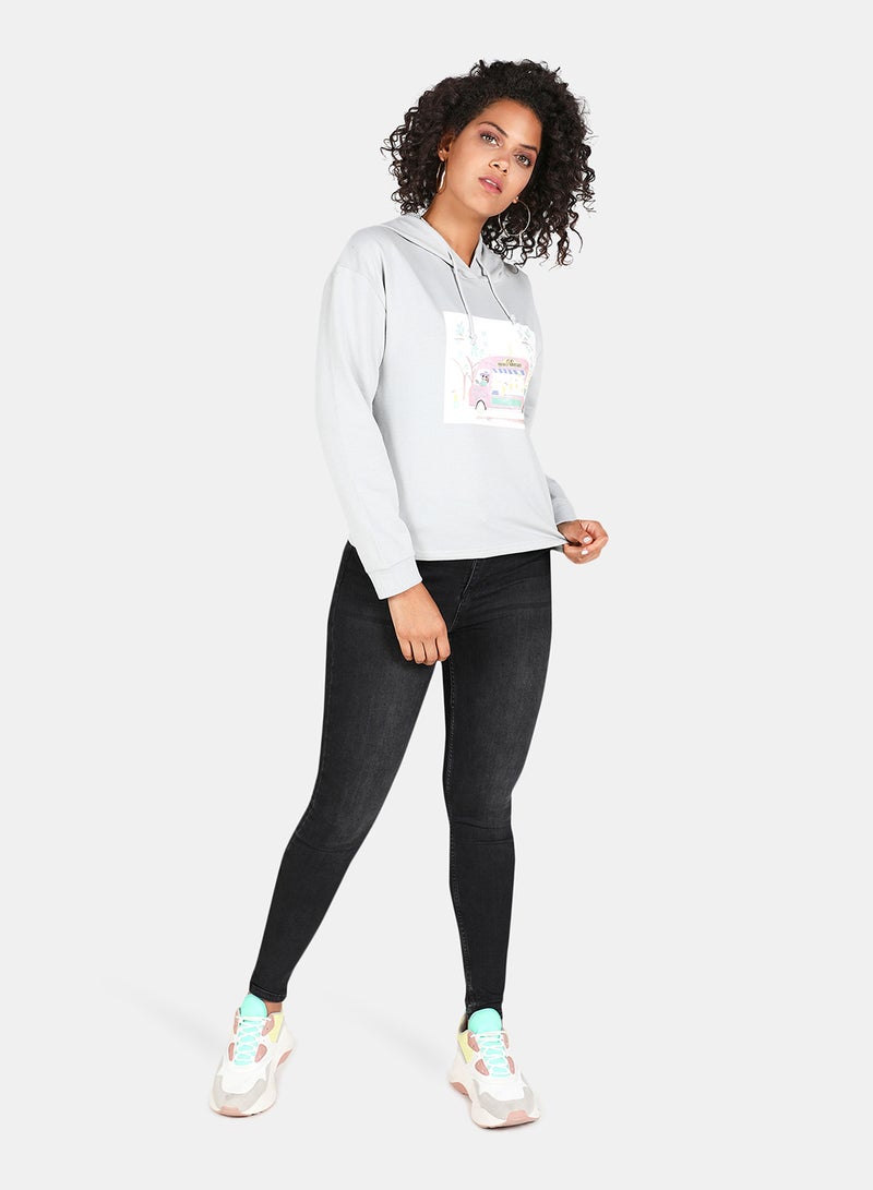 DRIP Graphic Printed Hooded Neck Long Sleeve Hoodie Grey  - Image 3