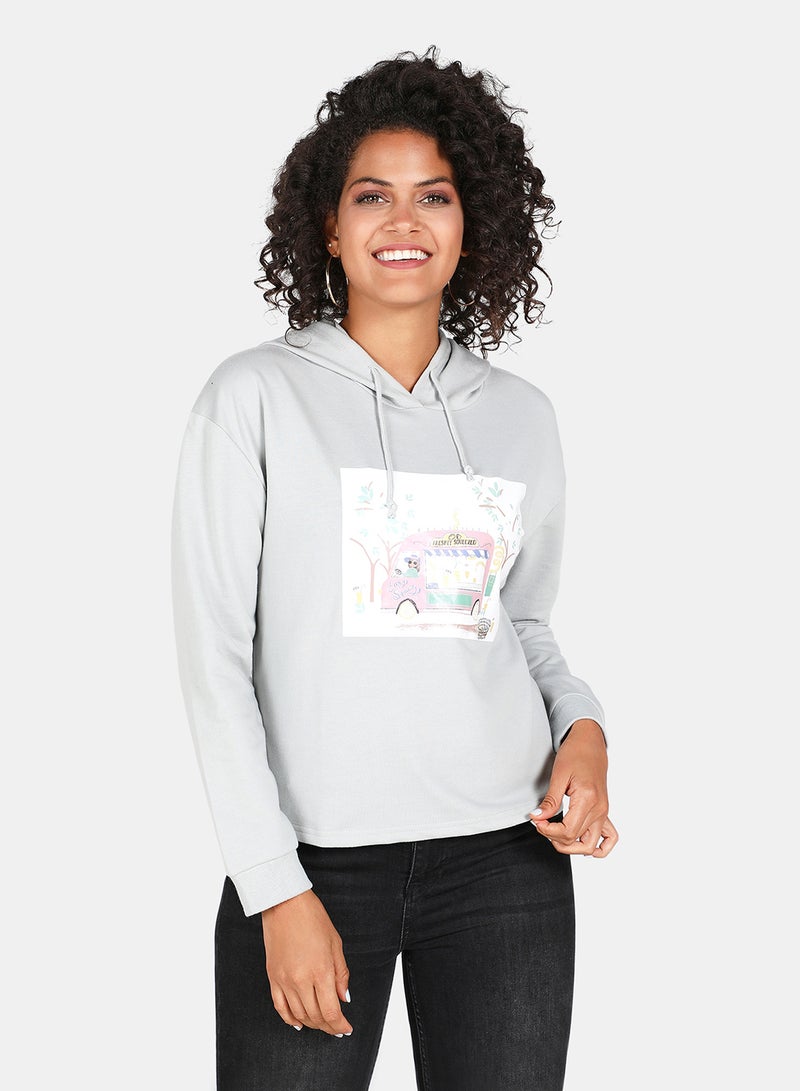 DRIP Graphic Printed Hooded Neck Long Sleeve Hoodie Grey  - Image 1