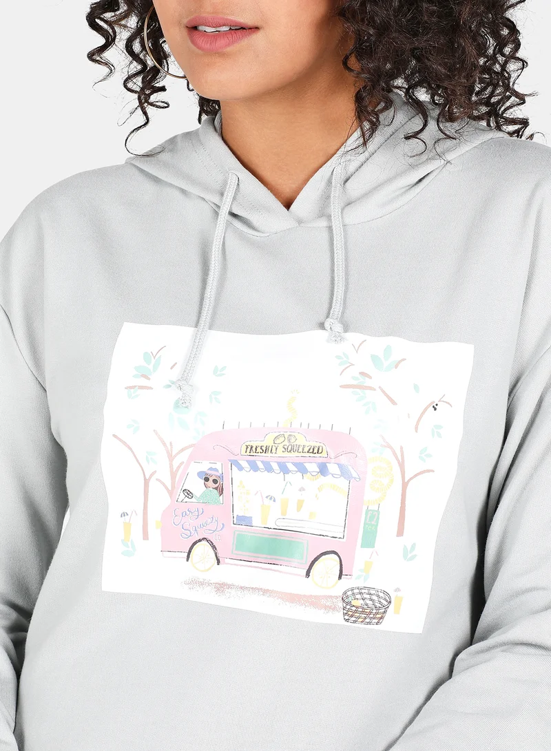DRIP Graphic Printed Hooded Neck Long Sleeve Hoodie Grey