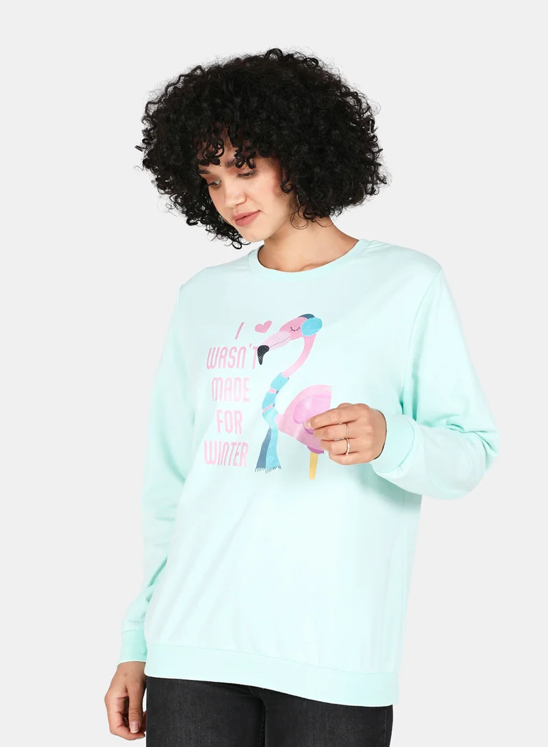 DRIP Casual Graphic Printed Crew Neck Regular Fit Pullover Soothing Sea