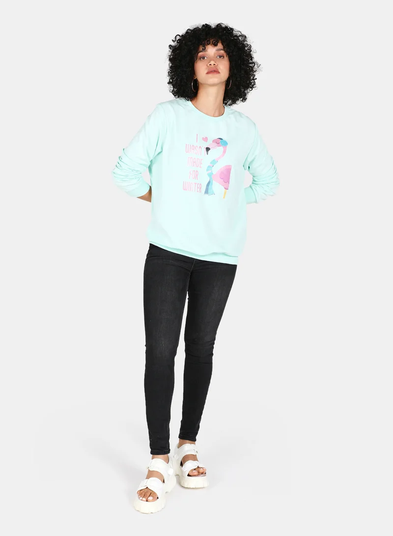 DRIP Casual Graphic Printed Crew Neck Regular Fit Pullover Soothing Sea