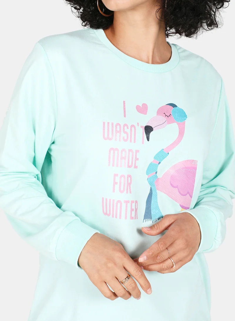 DRIP Casual Graphic Printed Crew Neck Regular Fit Pullover Soothing Sea