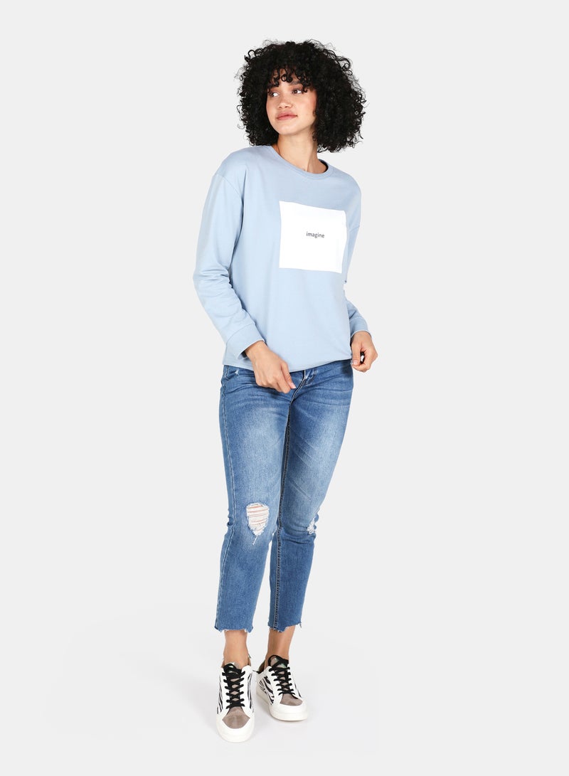 DRIP - Casual Graphic Printed Crew Neck Regular Fit Sweatshirt Blue Fog - Image 1