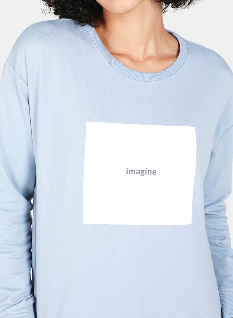 DRIP - Casual Graphic Printed Crew Neck Regular Fit Sweatshirt Blue Fog - Image 1