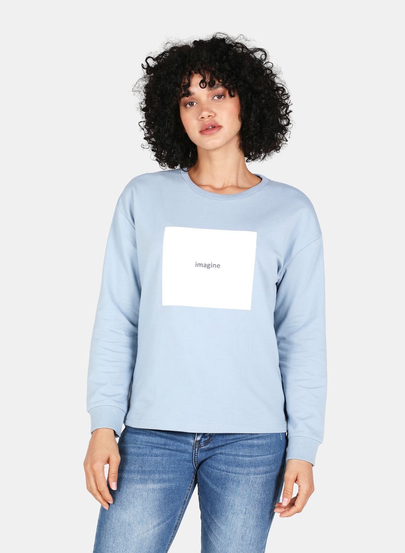 DRIP - Casual Graphic Printed Crew Neck Regular Fit Sweatshirt Blue Fog - Image 1
