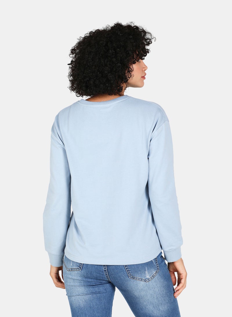 DRIP - Casual Graphic Printed Crew Neck Regular Fit Sweatshirt Blue Fog - Image 1