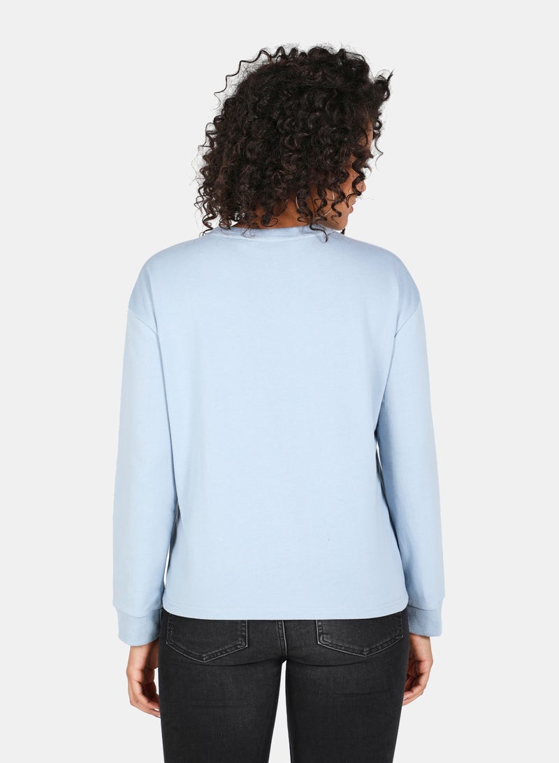 DRIP - Casual Life Is Beautiful Printed Crew Neck Regular Fit Sweatshirt Blue Fog - Image 1