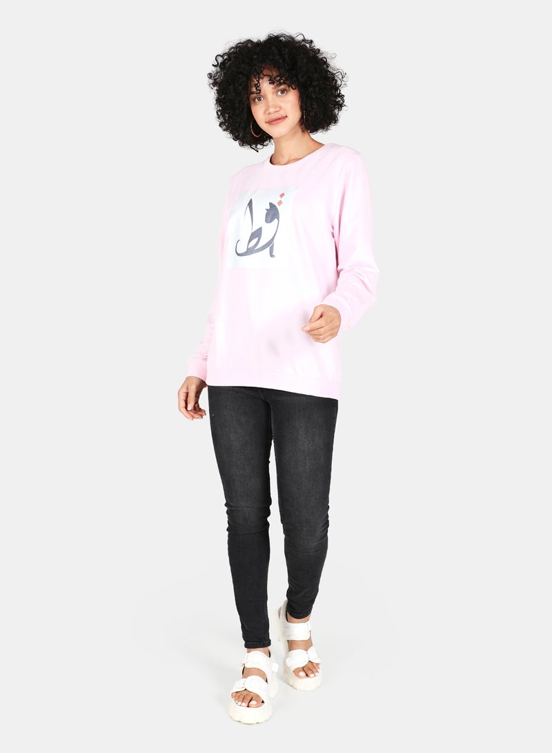 DRIP - Casual Graphic Printed Crew Neck Regular Fit Sweatshirt Light Pink - Image 1