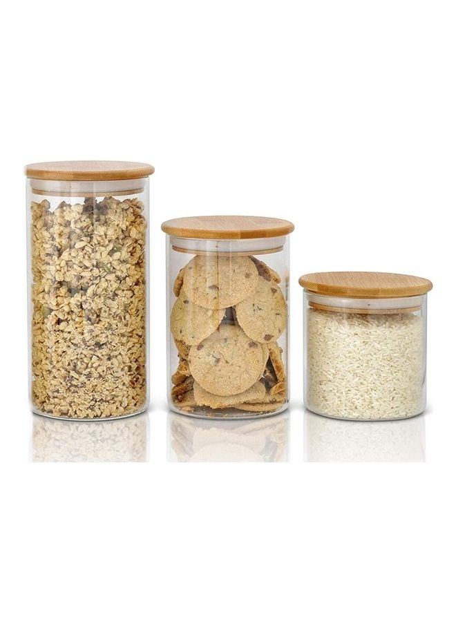 3-Piece Glass Food Storage Containers With Bamboo Lids Clear/Brown 1200ml - v1630730231/N50631146A_1