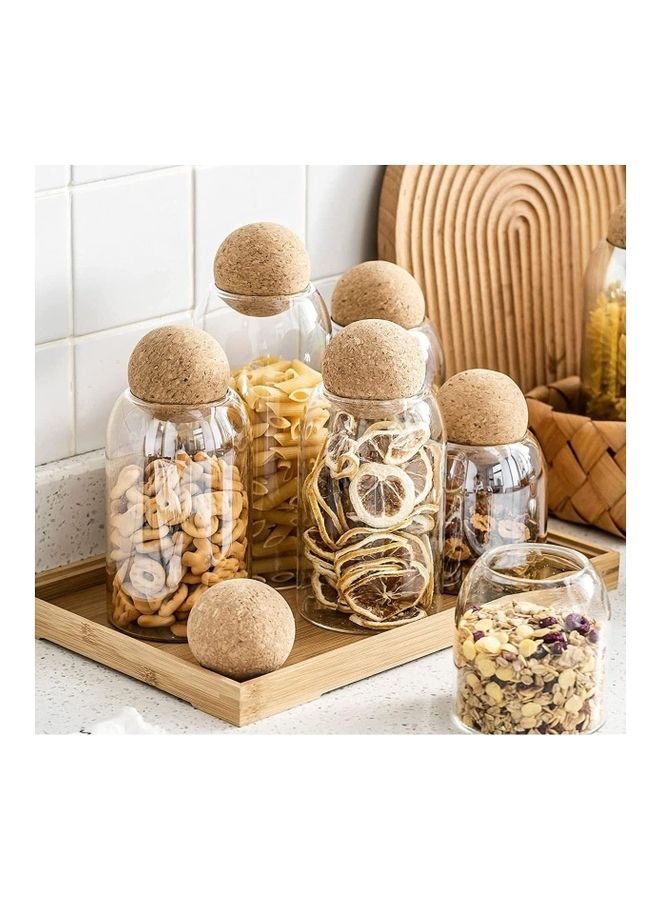 فوفو طقم مرطبانات زجاجية لتخزين الطعام مع غطاء بشكل كرة خشبية مكون من 3 قطع . شفاف 1200ملليلتر - Image 5