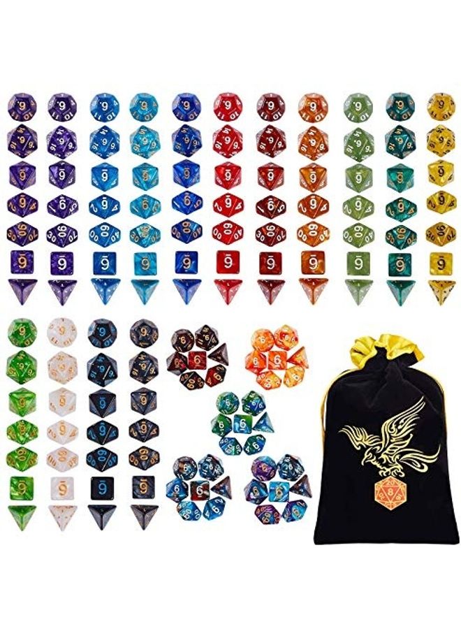 QMAY 140-Piece Polyhedral Dice With Flannel Bag Set - Image 1