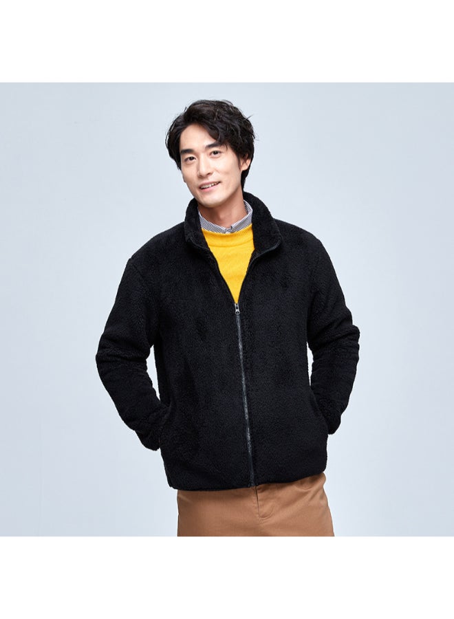 HALAMODO Coral Fleece Parka Jacket Black - Image 1