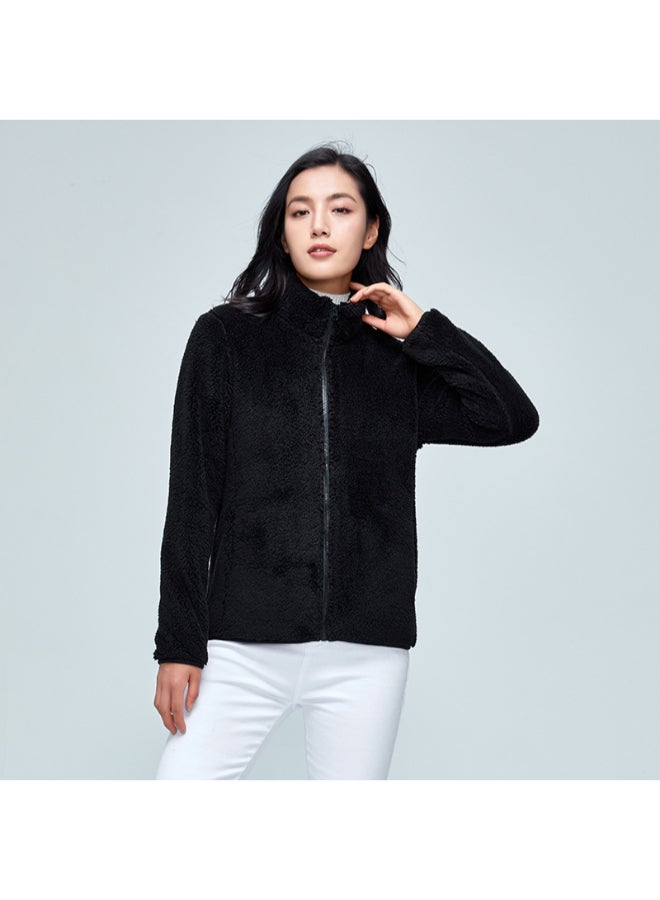 HALAMODO Coral Fleece Parka Jacket Black - Image 2