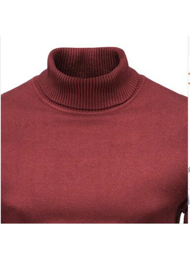 HALAMODO High Neck Casual Knit Sweater Red - Image 3