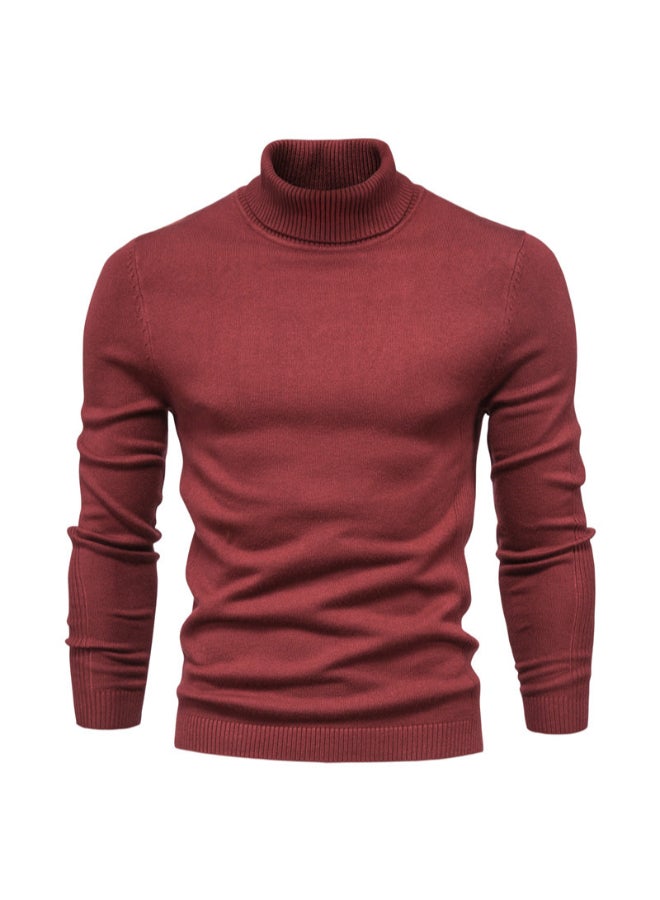 HALAMODO High Neck Casual Knit Sweater Red - Image 1