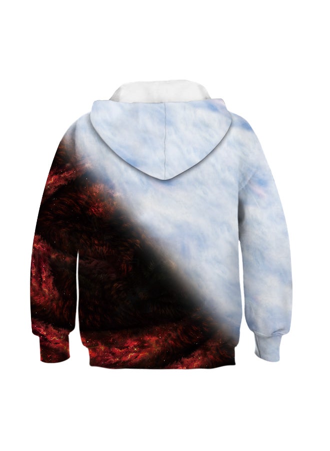 HALAMODO Wolf Digital Printing Hooded Pullover Black/White/Red  - Image 2