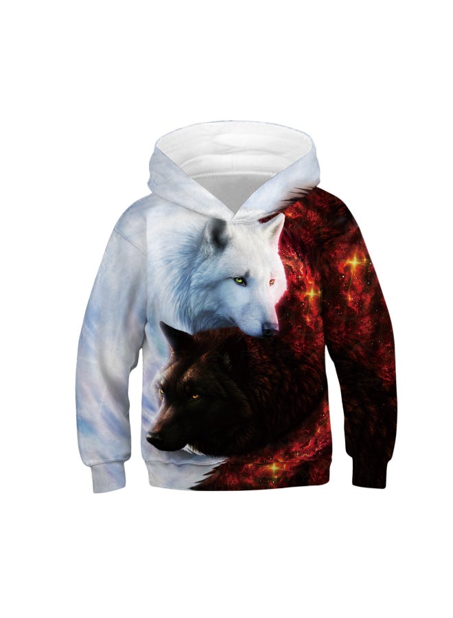 HALAMODO Wolf Digital Printing Hooded Pullover Black/White/Red  - Image 1