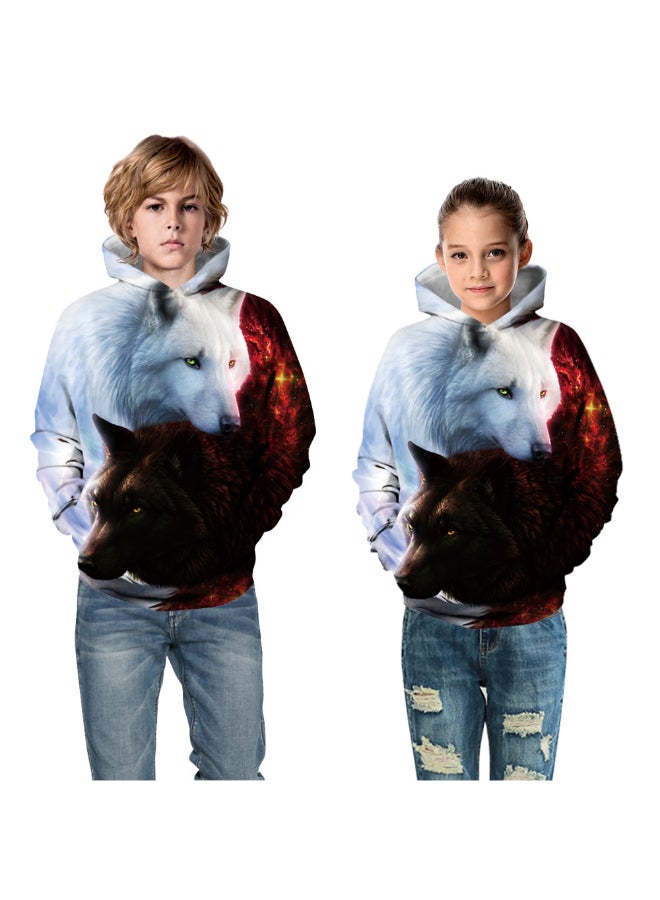 HALAMODO Wolf Digital Printing Hooded Pullover Black/White/Red  - Image 3