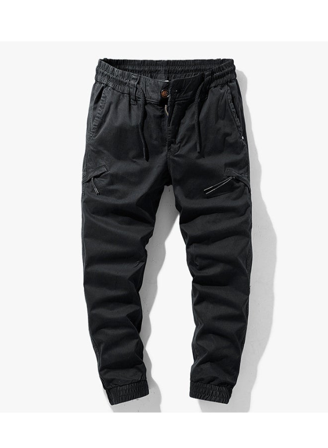 HALAMODO - Pure Cotton Multi-Pocket Casual Pants Black - Image 1