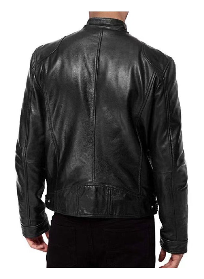 HALAMODO Stand Collar Trendy Biker Jacket Black  - Image 3