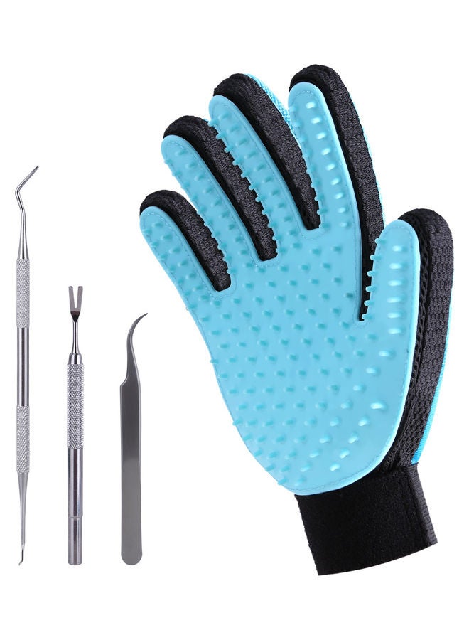 Dadypet Pets Grooming Glove With Stainless Steel Tweezers Set Multicolour 25x3x17.5cm - Image 1
