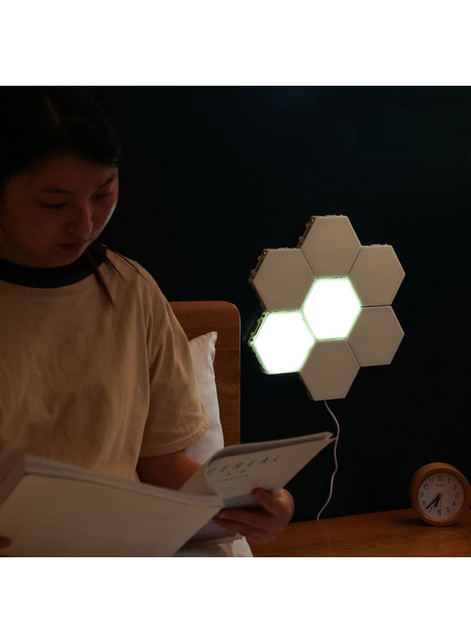 5-Piece Honeycomb Design Hexagonal LED Touch Quantum Light Set White