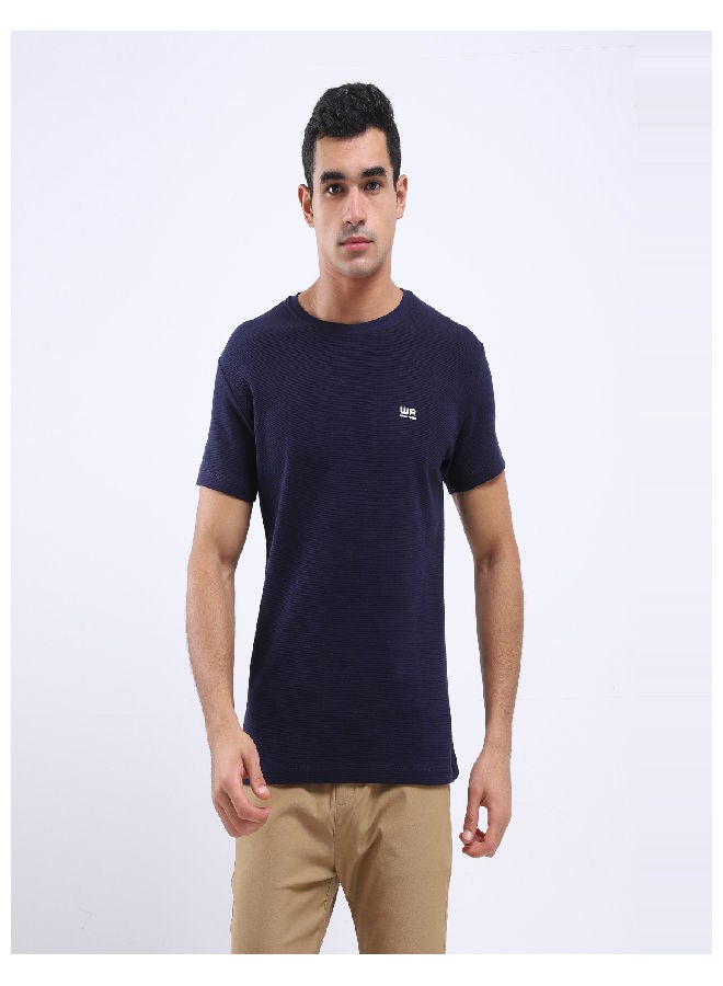 WHITE RABBIT Casual Plain/Basic Round Neck Short Sleeve t_shirt Navy Blue  - Image 1