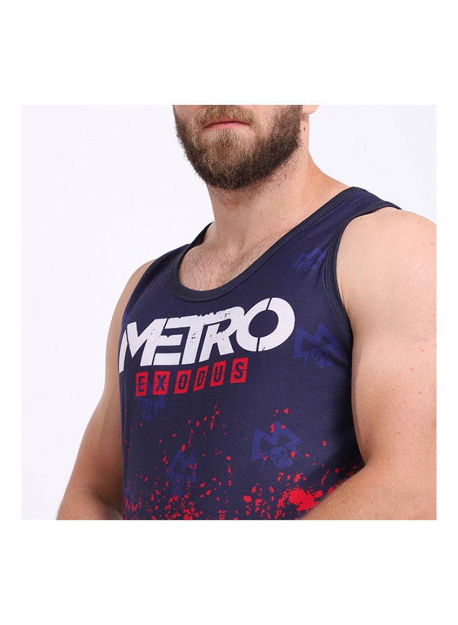 WHITE RABBIT - Casual Printed Round Neck Sleeveless t_shirt Navy - Image 1