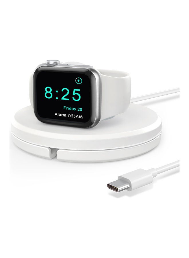 Portable Watch Charger Stand With Charging Cable For Apple Watch Series SE/6/5/4/3/2/1 White - Image 1