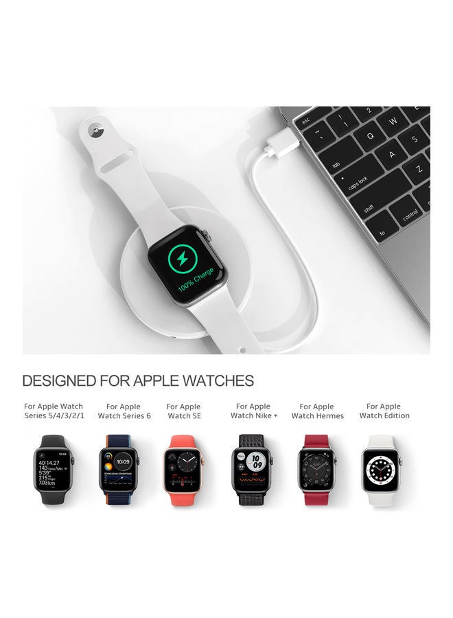 Portable Watch Charger Stand With Charging Cable For Apple Watch Series SE/6/5/4/3/2/1 White - Image 3