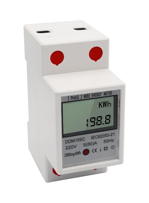DDM15SC LCD Digital Display Single Phase DIN-Rail Energy Meter White 8 x 4 x 7cm