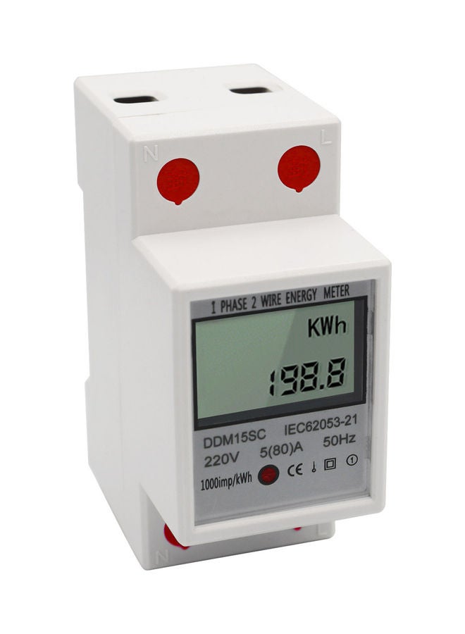 DDM15SC LCD Digital Display Single Phase DIN-Rail Energy Meter White 8 x 4 x 7cm