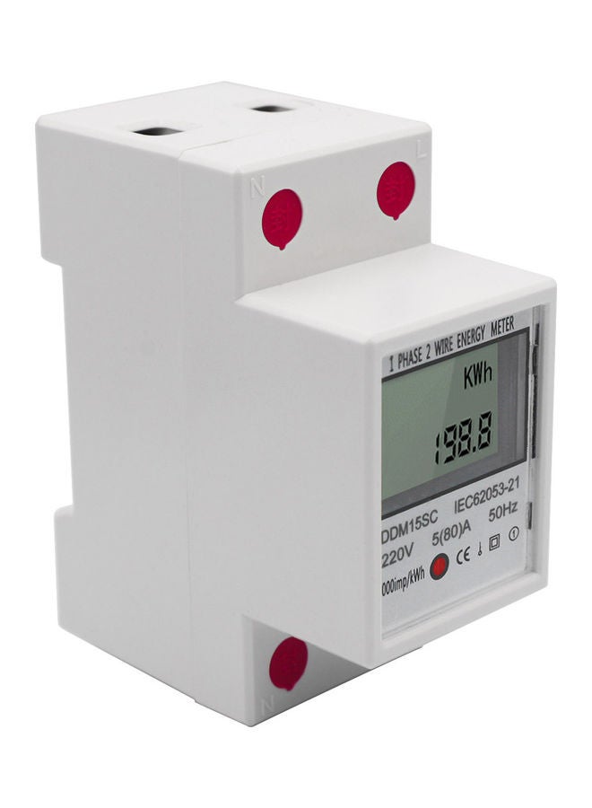 DDM15SC LCD Digital Display Single Phase DIN-Rail Energy Meter White 8 x 4 x 7cm
