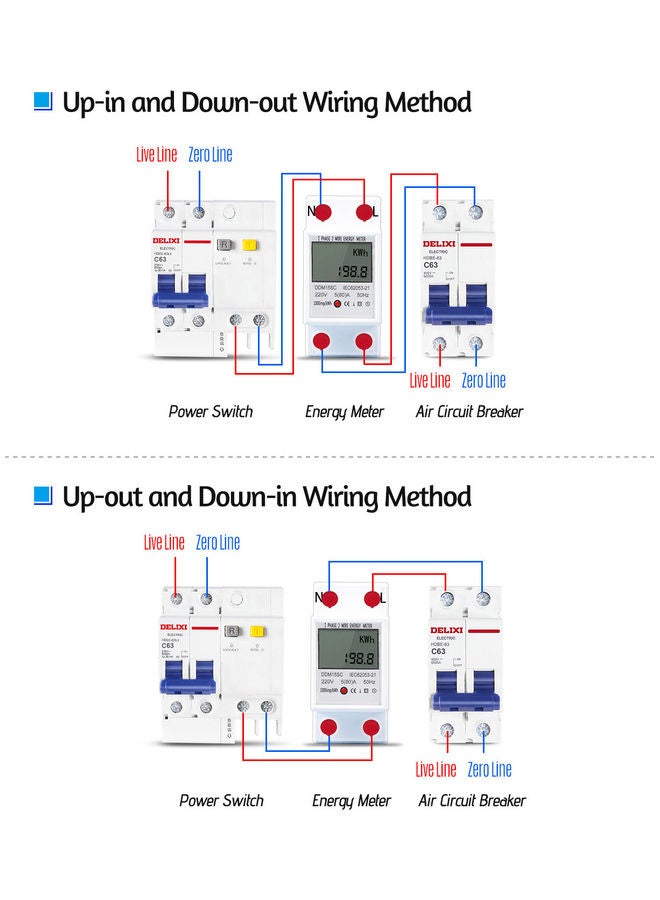 DDM15SC LCD Digital Display Single Phase DIN-Rail Energy Meter White 8 x 4 x 7cm