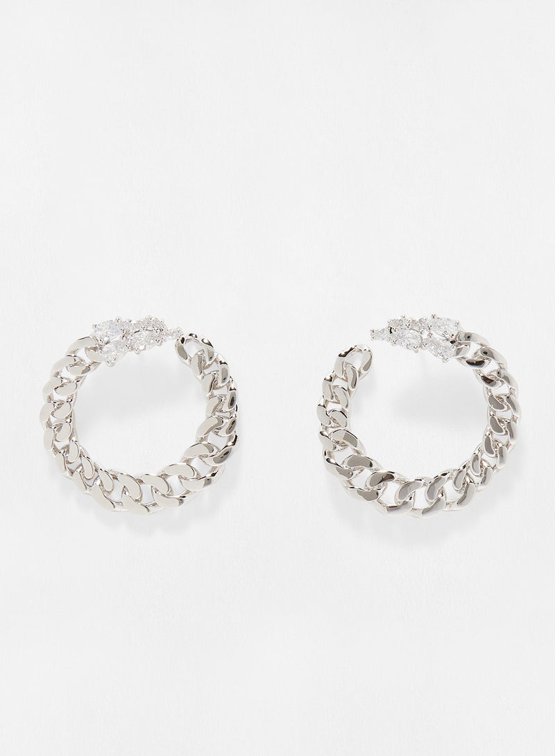 CZ by Kenneth Jay Lane Chain Half Hoop Earrings  - Image 1
