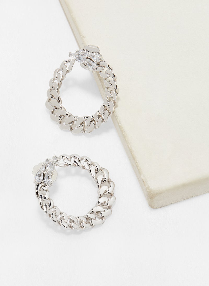 CZ by Kenneth Jay Lane Chain Half Hoop Earrings  - Image 2