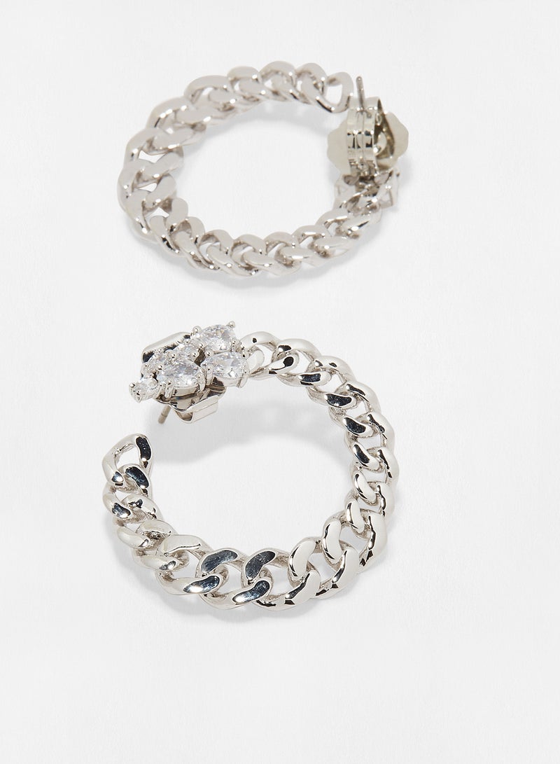 CZ by Kenneth Jay Lane Chain Half Hoop Earrings  - Image 3