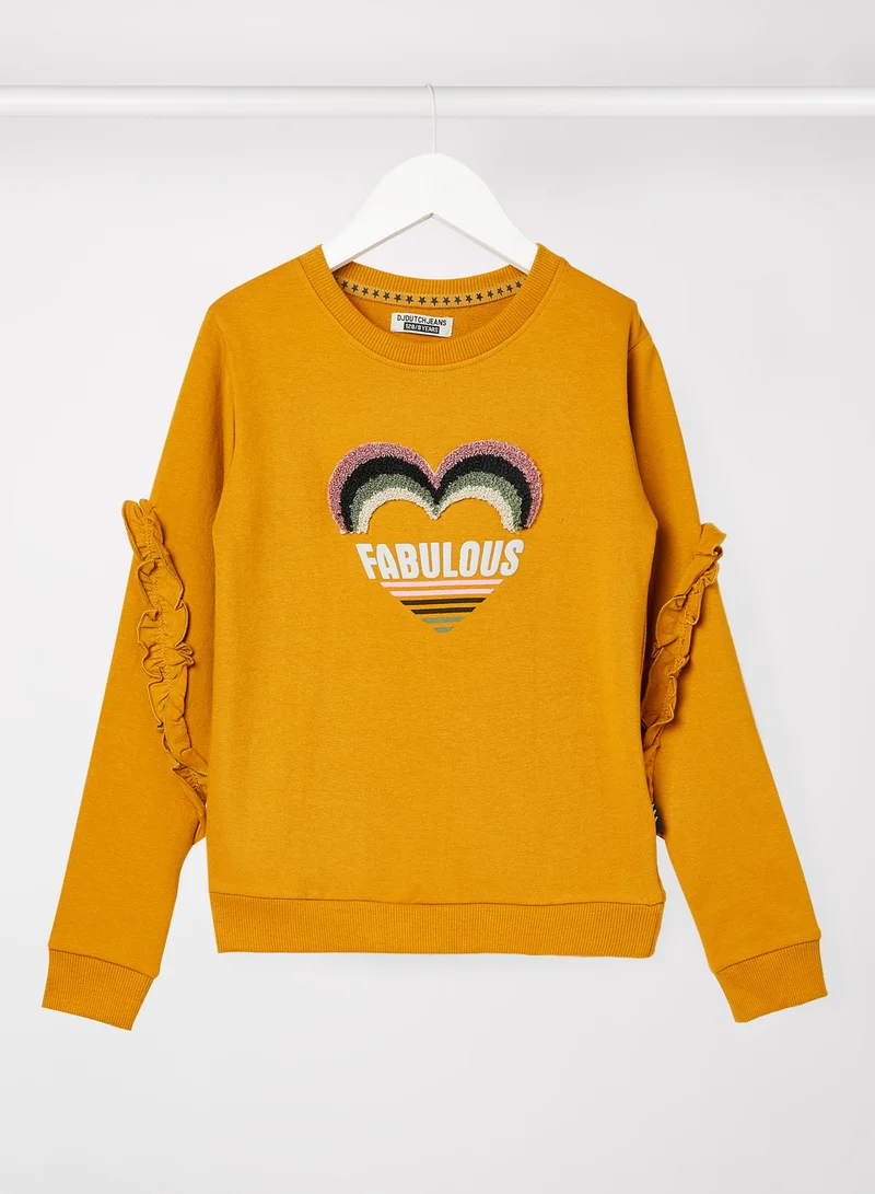 DJDUTCHJEANS Kids/Teen Ruffle Detail Graphic Sweatshirt Mustard