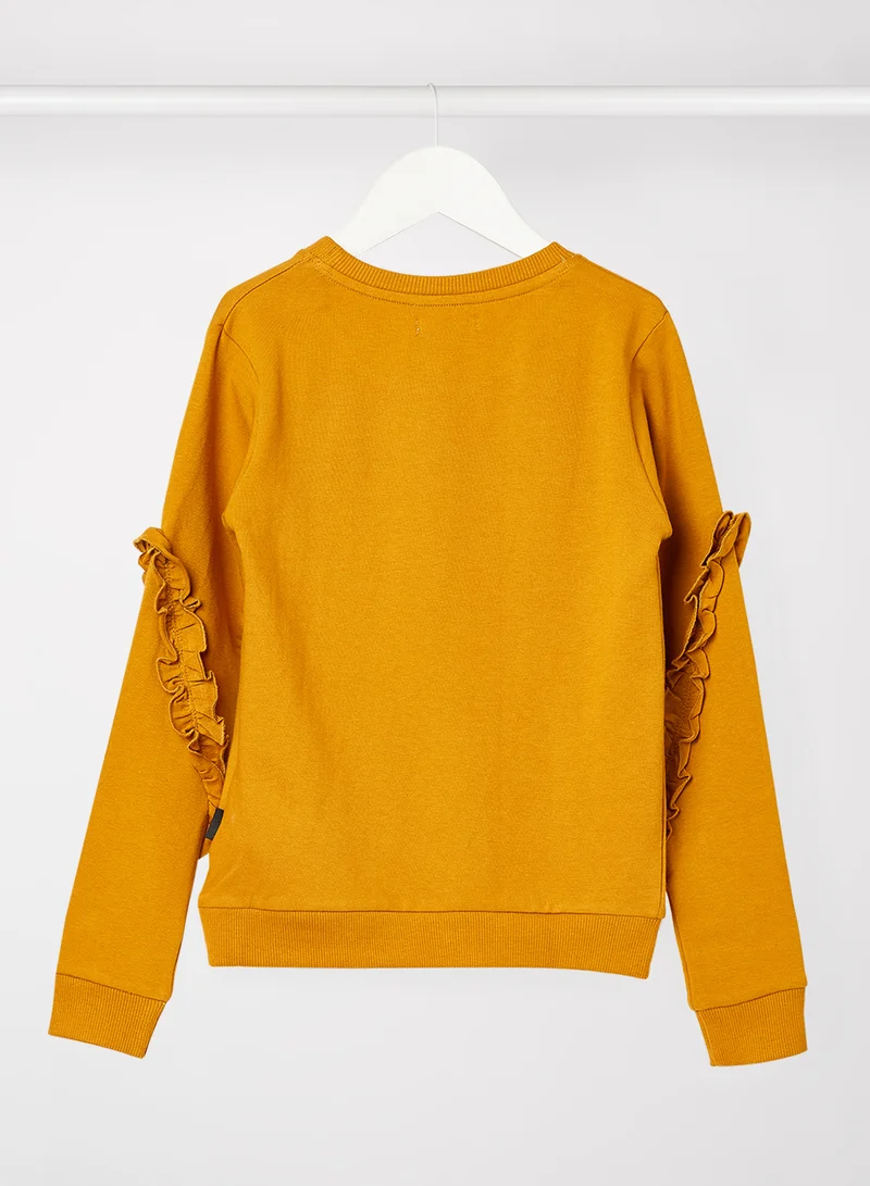 DJDUTCHJEANS Kids/Teen Ruffle Detail Graphic Sweatshirt Mustard