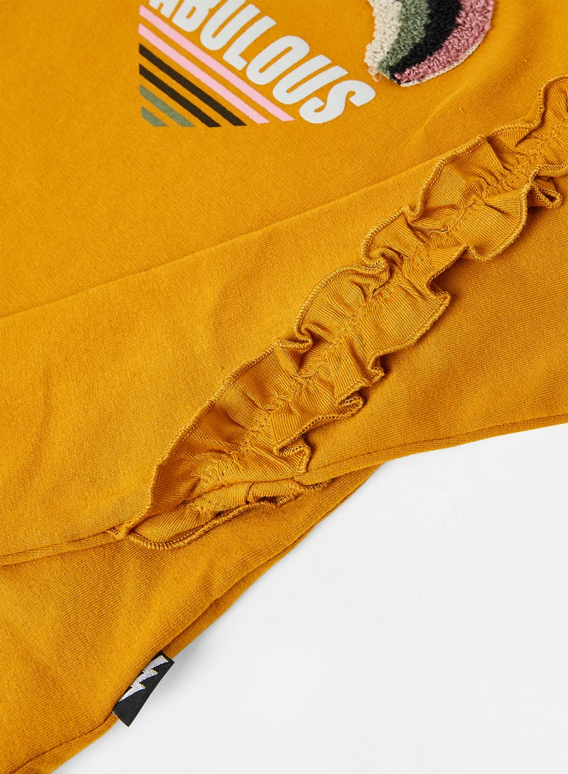 DJDUTCHJEANS Kids/Teen Ruffle Detail Graphic Sweatshirt Mustard