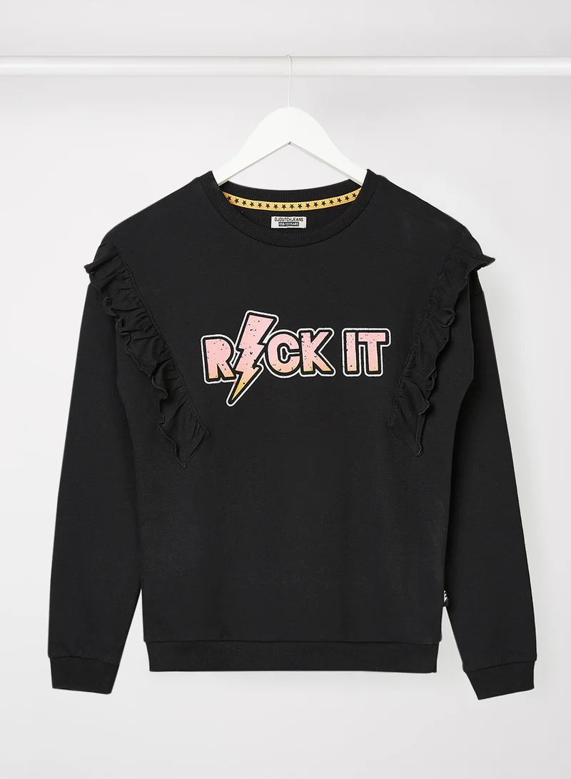 DJDUTCHJEANS Kids/Teen Ruffle Detail Graphic Sweatshirt Black