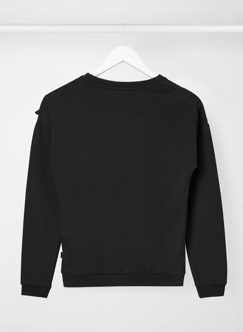DJDUTCHJEANS Kids/Teen Ruffle Detail Graphic Sweatshirt Black