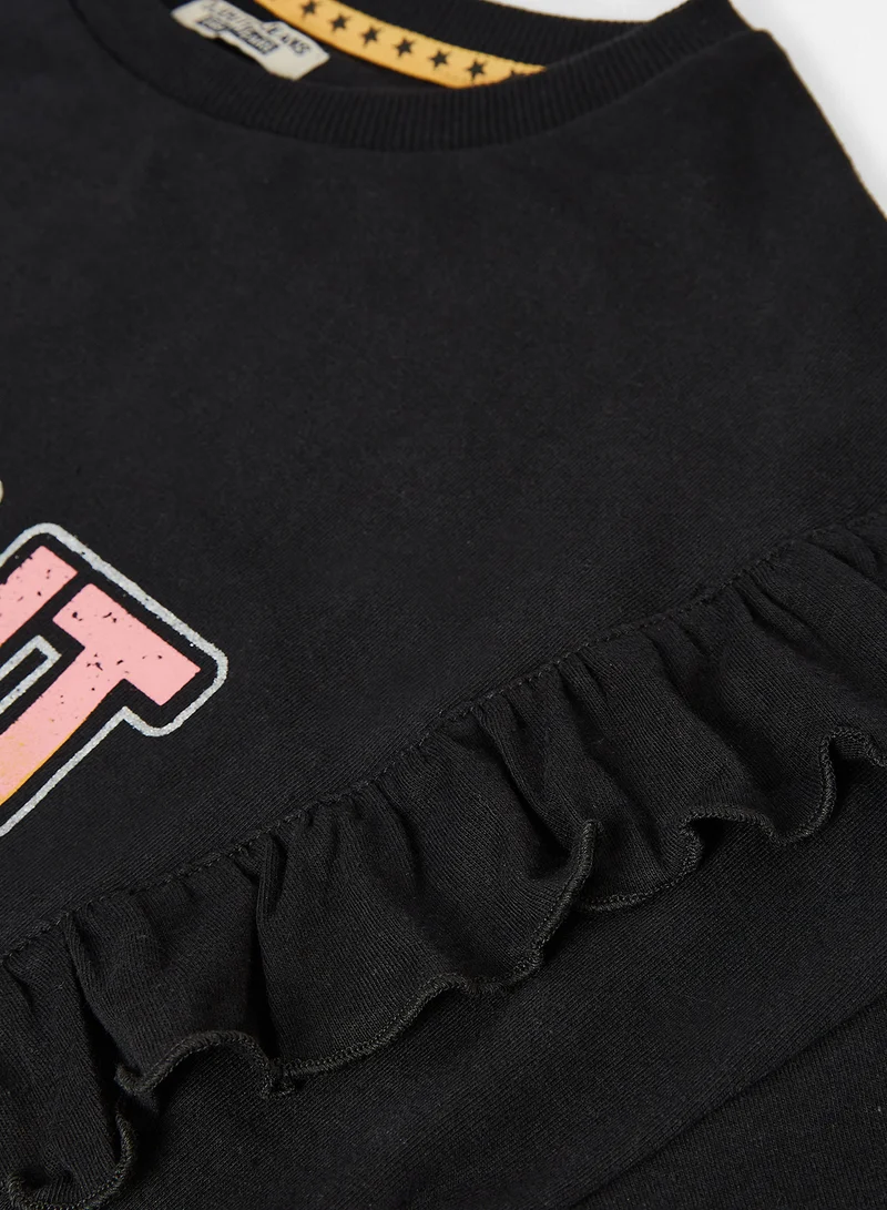 DJDUTCHJEANS Kids/Teen Ruffle Detail Graphic Sweatshirt Black