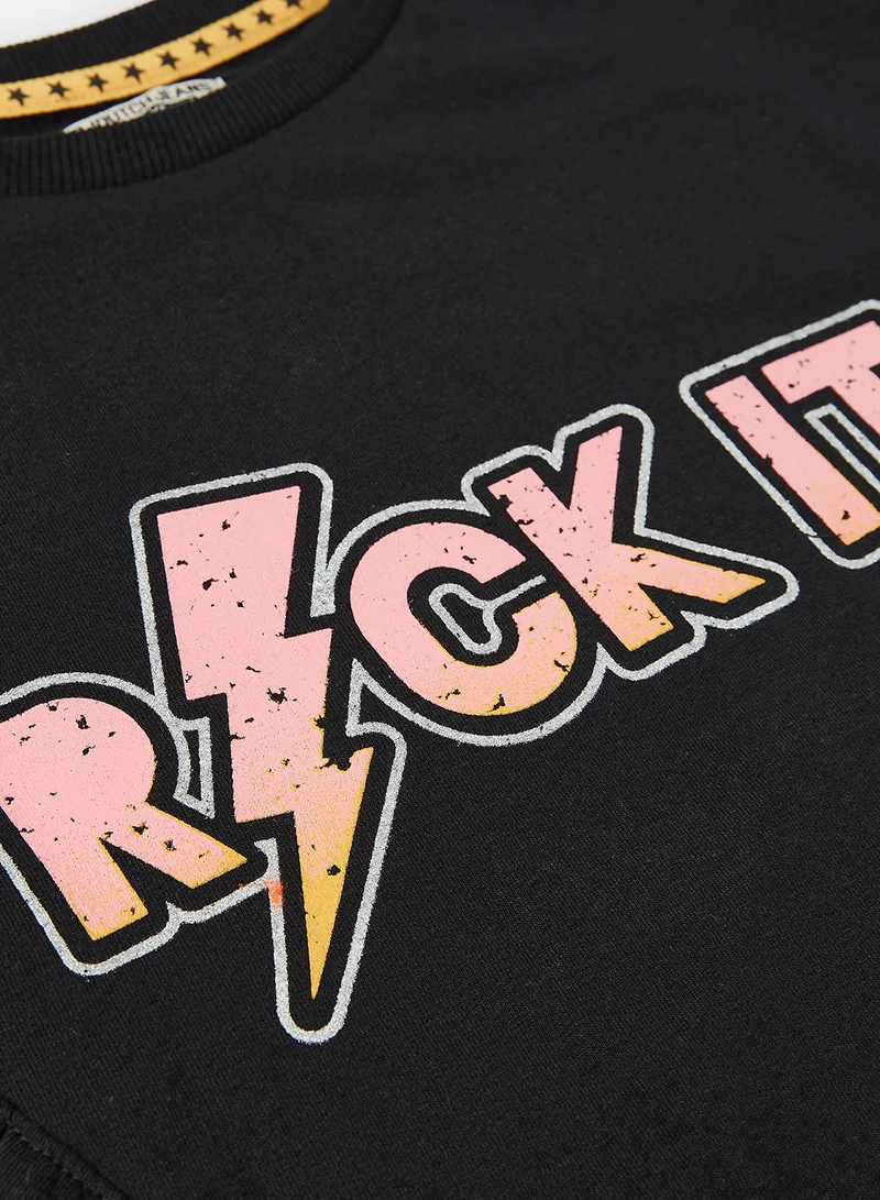 DJDUTCHJEANS Kids/Teen Ruffle Detail Graphic Sweatshirt Black